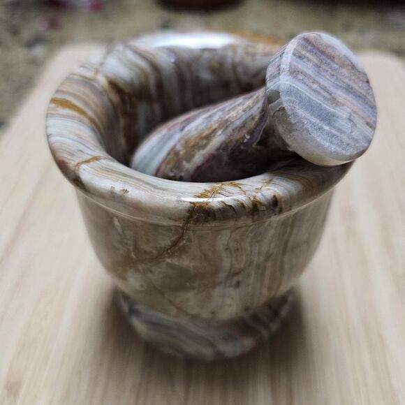 Marble Mortar and Pestle Set grinder for herbs, spices & nuts, housewarming gift - Picture 6 of 11